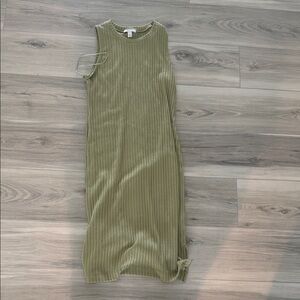 Nine West Olive Ribbed Sleeveless Midi Dress
